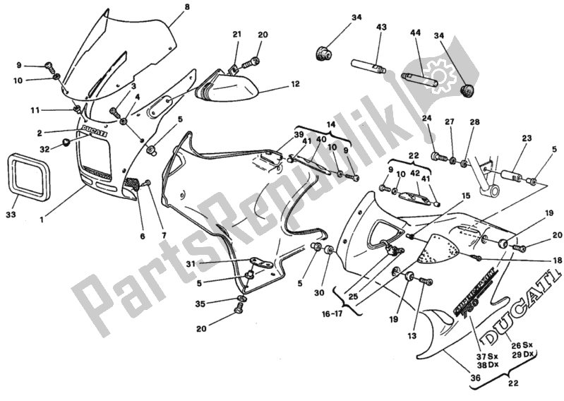 All parts for the Dm 009457> Fairing of the Ducati Supersport 750 SS 1995